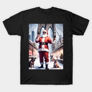 Santa Selfie with Pet on Brooklyn Bridge T-Shirt